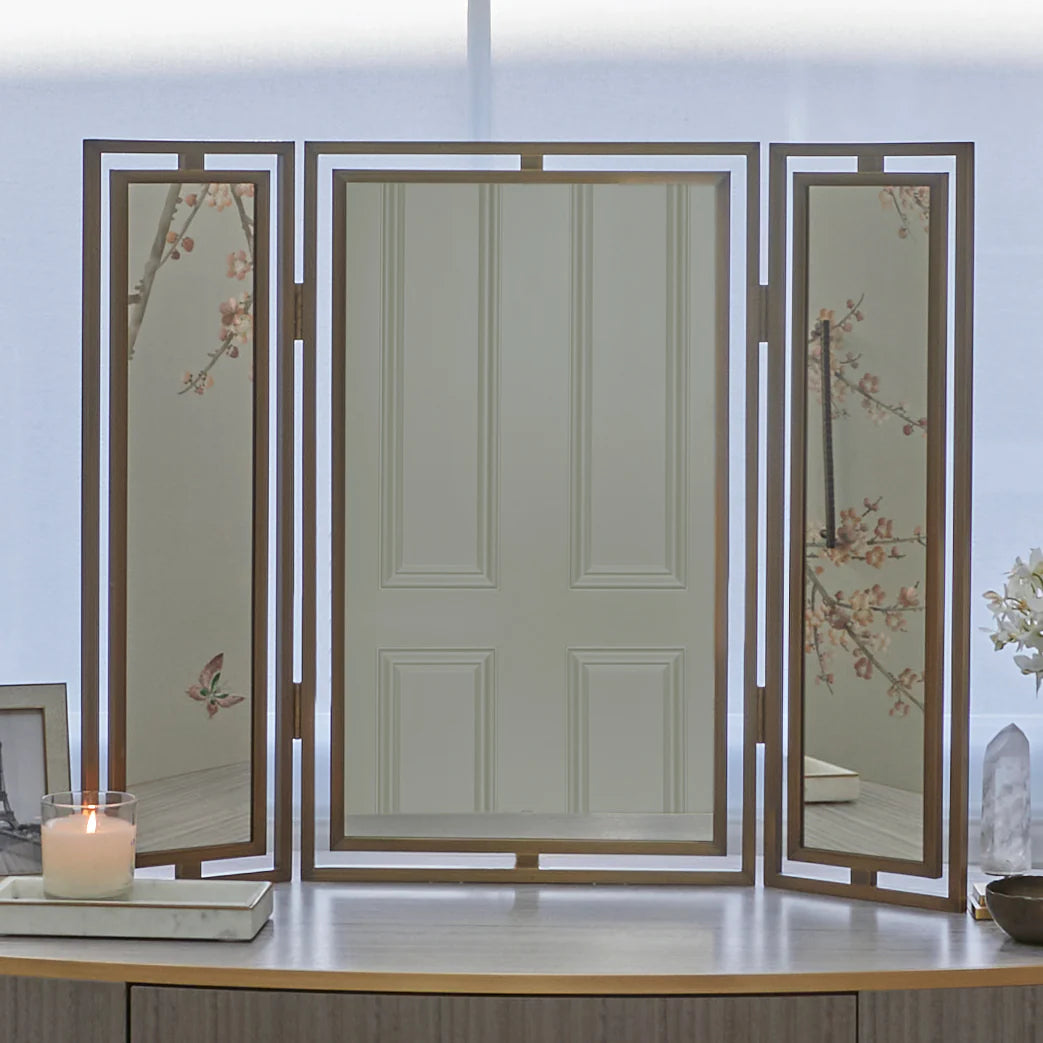 Claremont Solid Brass Paneled Dressing Table Mirror