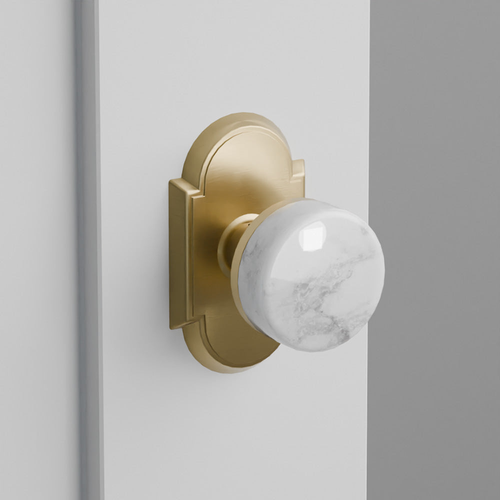 White Marble Door Knob on Arched Rosette