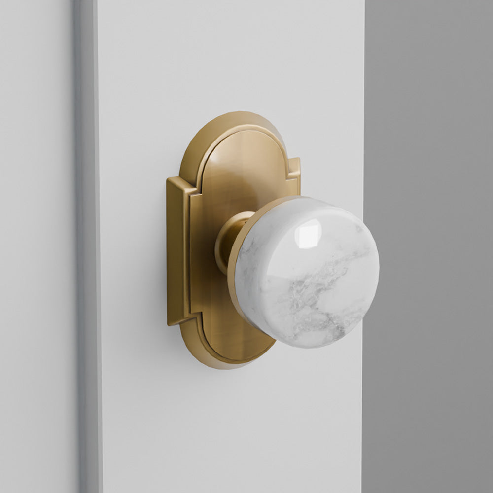 White Marble Door Knob on Arched Rosette