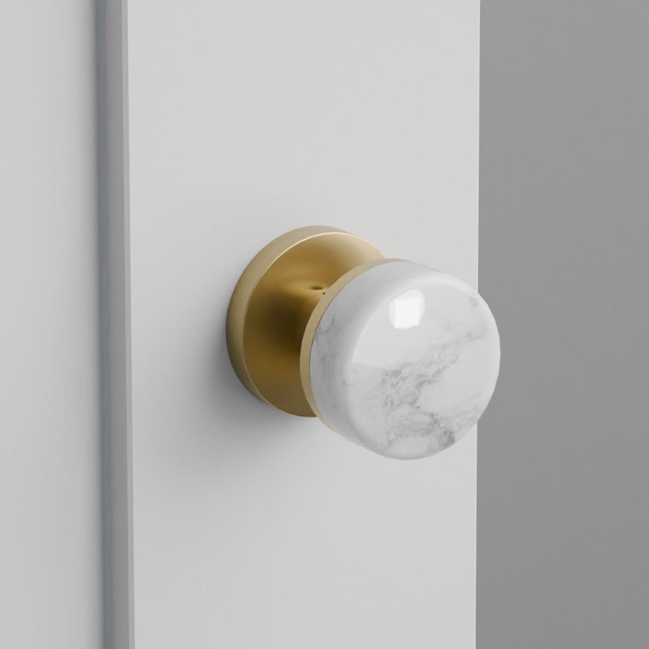 White Marble Door Knob on Disk Rosette