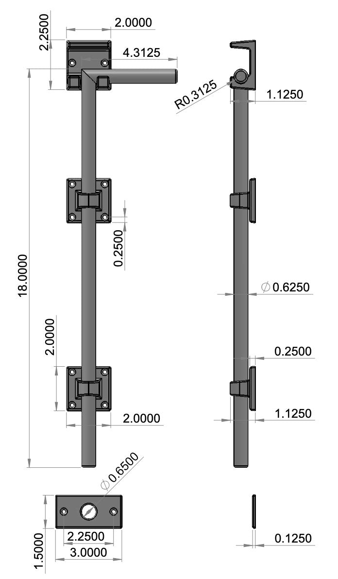Solid Bronze Cane Bolt