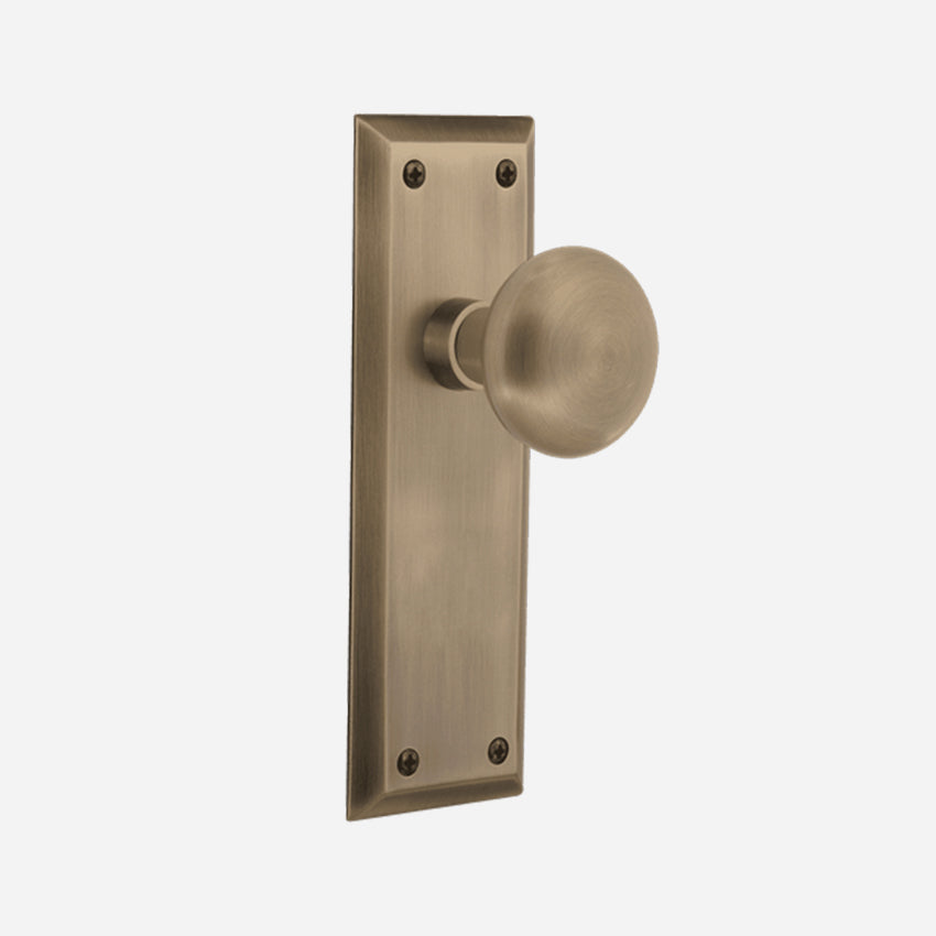 New York Long Plate Door Knob Set