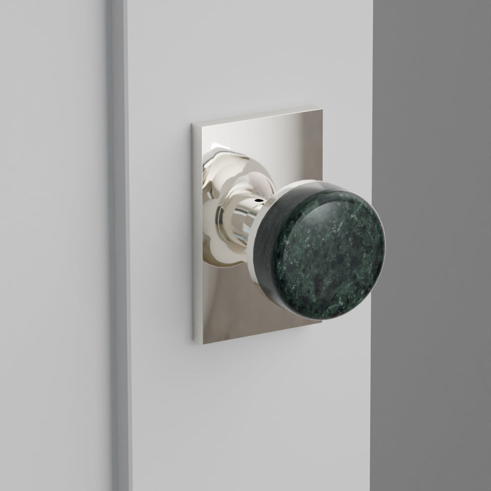 Green Marble Door Knob on Modern Rectangular Rosette