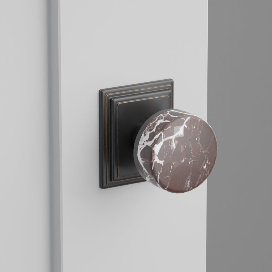 Rosso Marble Door Knob on Wilshire Rosette