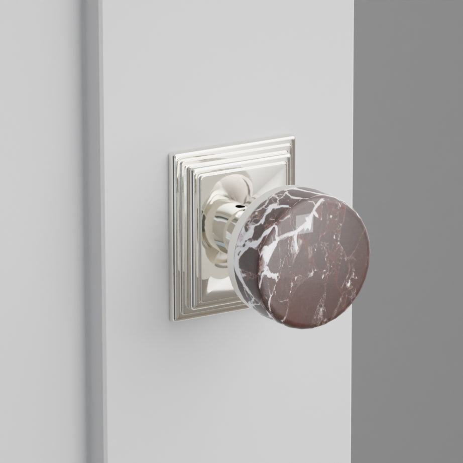 Rosso Marble Door Knob on Wilshire Rosette