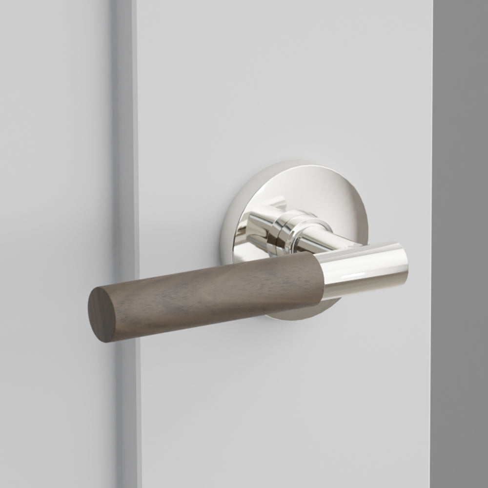 シルバー　真鍮　 DISCO roots pick maiden Walnut Door Lever with Disk Rosette