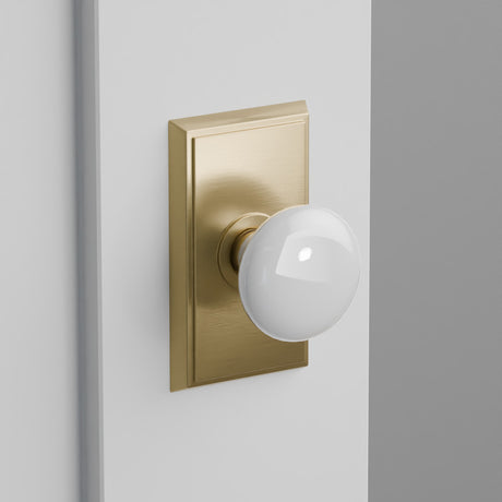 White Porcelain Door Knob on Rectangular Rosette