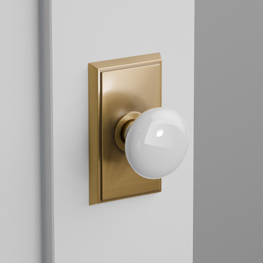 White Porcelain Door Knob on Rectangular Rosette