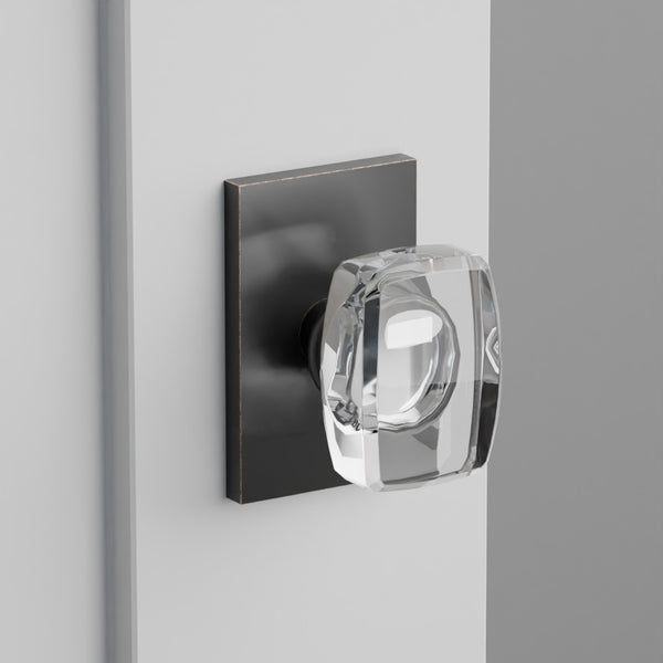 Windsor Crystal Door Knob on Modern Rectangular Rosette