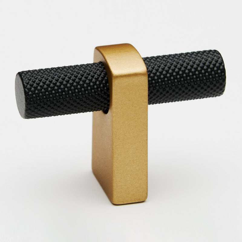 Bold, Knurled Matte Black and Brushed Brass Cabinet Pull, Solid